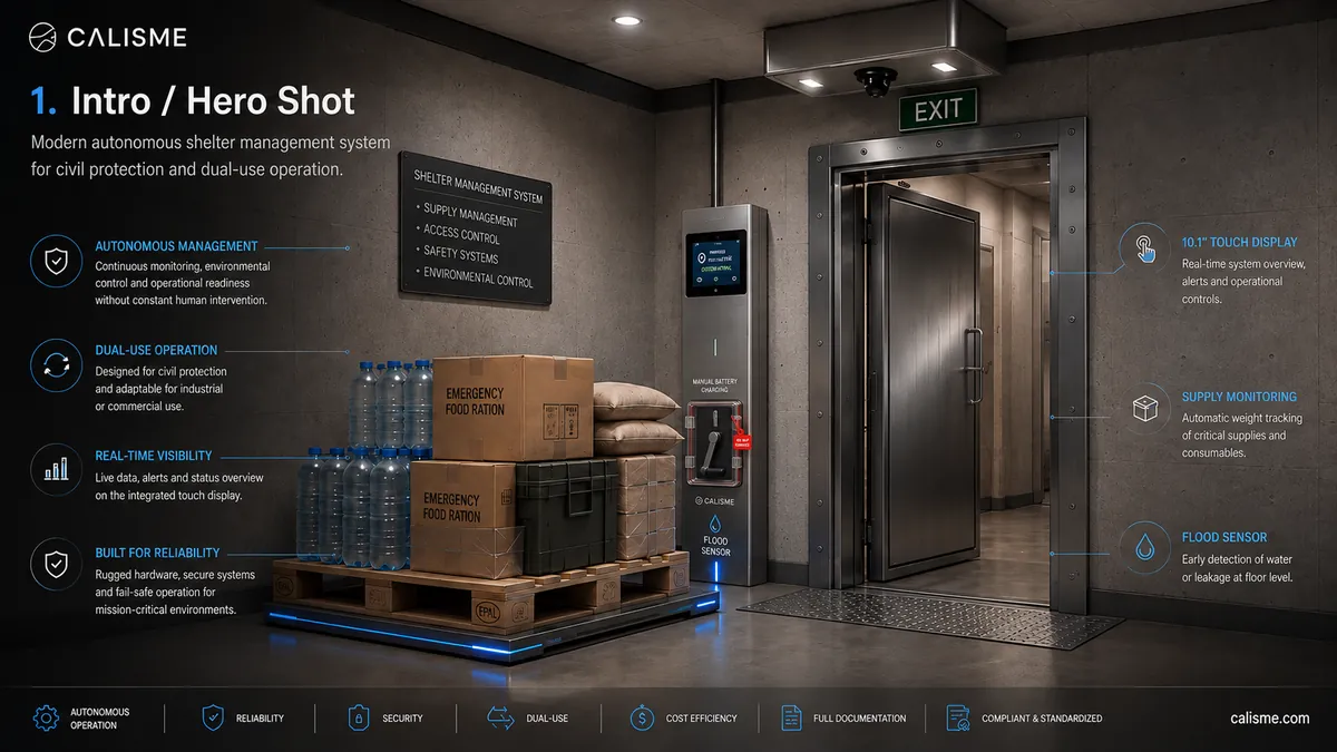 Autonomous shelter management system — overview for civil protection and dual-use operation