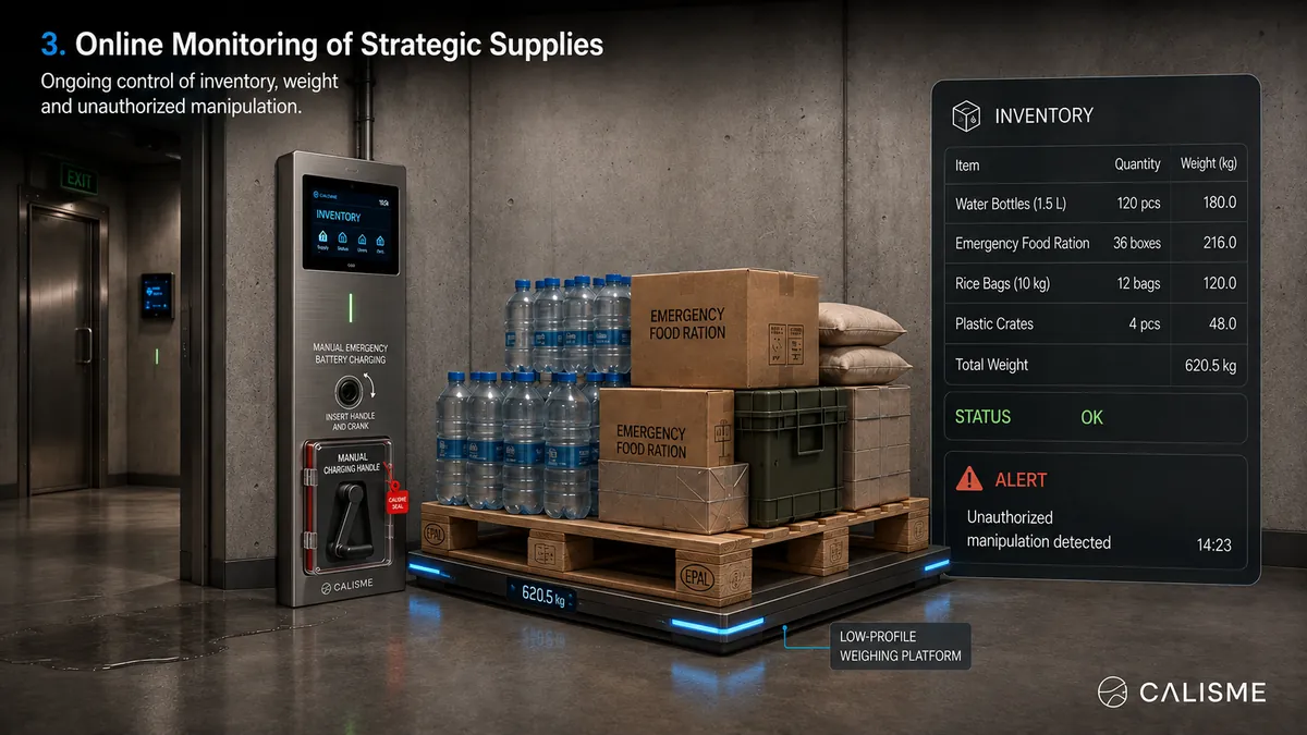 Online monitoring of strategic supplies — inventory, weight and tamper detection