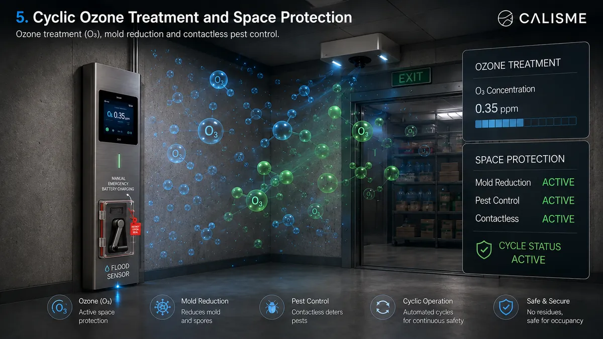 Cyclic ozone treatment, mold reduction and contactless pest control