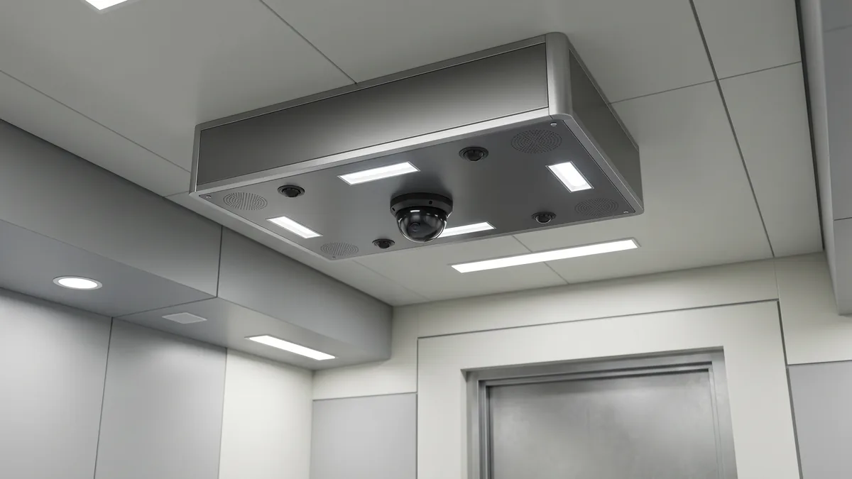 Smart IoT ceiling module — integrated camera, sensors, speakers and lighting
